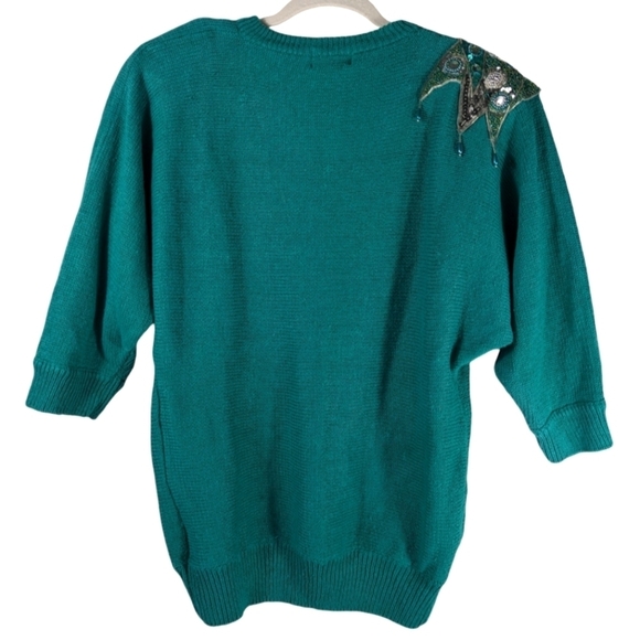 Vintage Marina Embellished Green Beaded Sweater 80s Glam Statement L - Picture 11 of 15